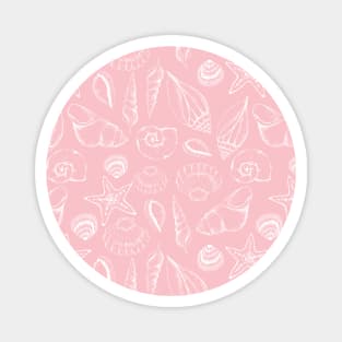 Pink White Hand Drawn Seashell pattern | Light Elegant Magnet